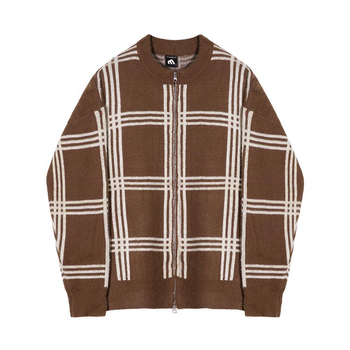 Full Zip Round Neck Knit Cardigan