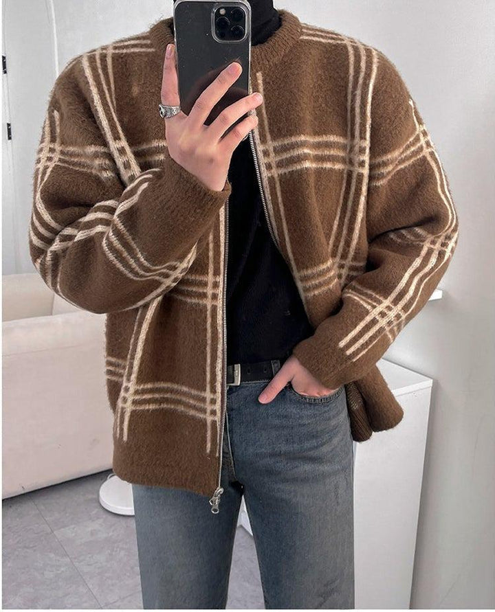 Full Zip Round Neck Knit Cardigan