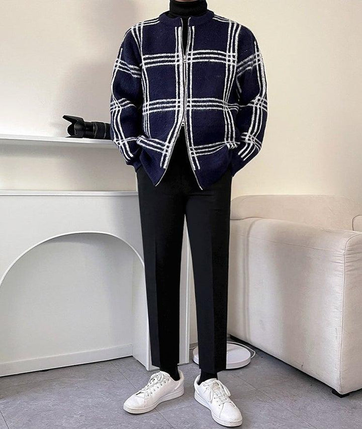 Full Zip Round Neck Knit Cardigan