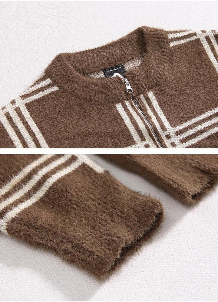 Full Zip Round Neck Knit Cardigan