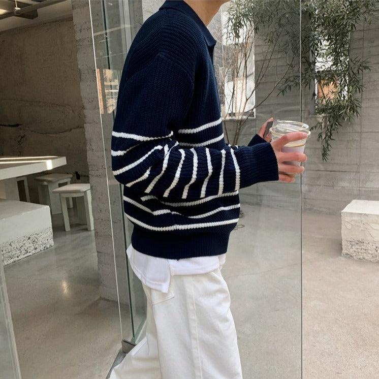 Half-Zip Striped Polo Shirt