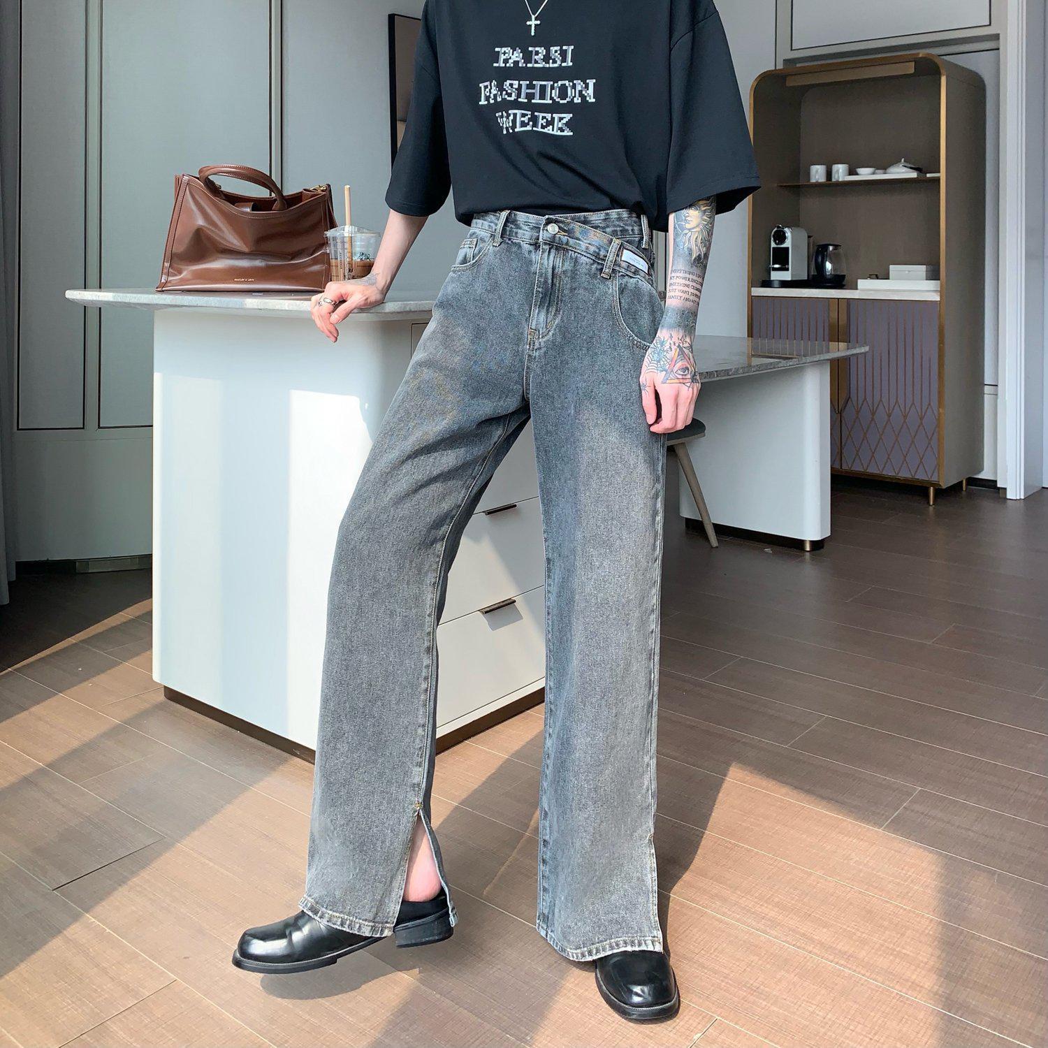 TKF2 Irregular Design Jeans The Korean Fashion L 136 145 lbs Blue