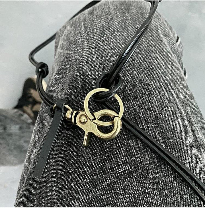 Keychain Stitching Pu Leather Necklace