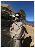 Khaki Stand Collar Long Trench Coat