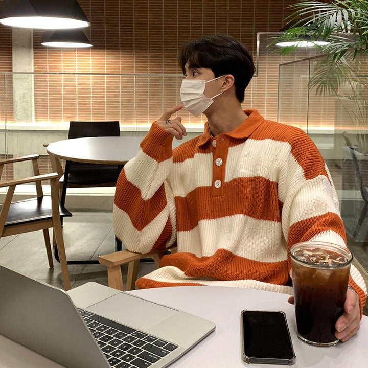Knitted Striped Polo Shirt