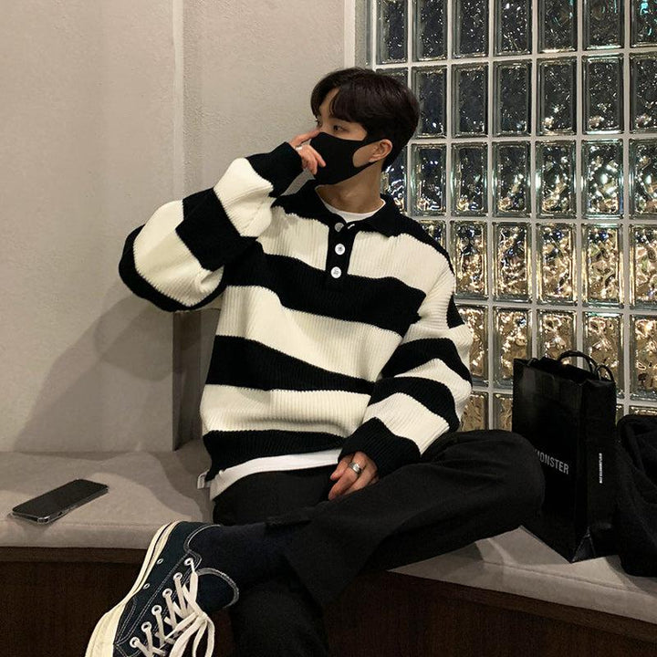 Knitted Striped Polo Shirt