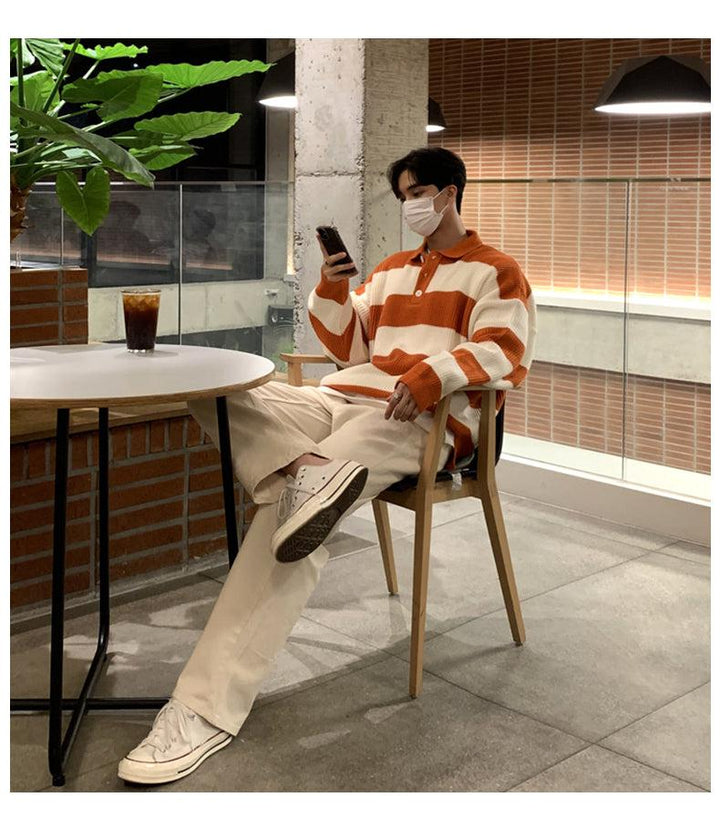 Knitted Striped Polo Shirt