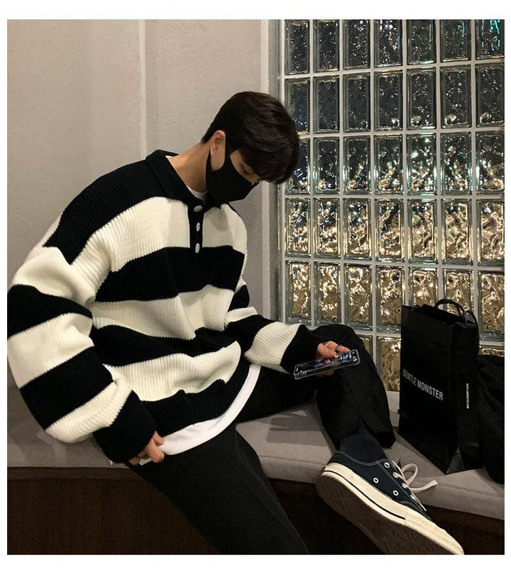 Knitted Striped Polo Shirt