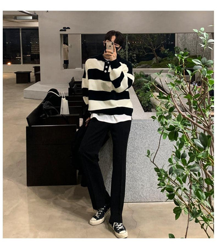 Knitted Striped Polo Shirt