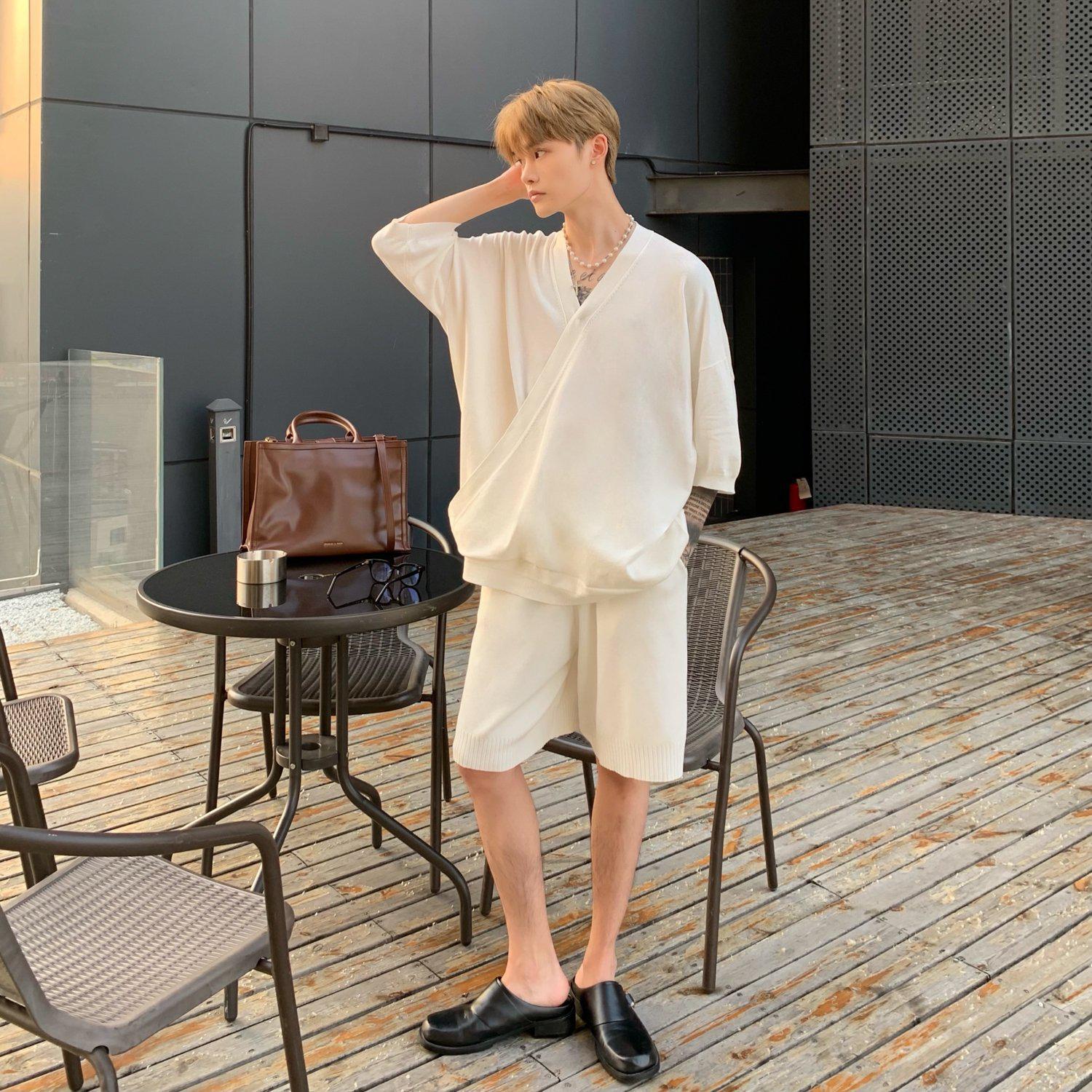 Knitted V-Neck Top & Shorts