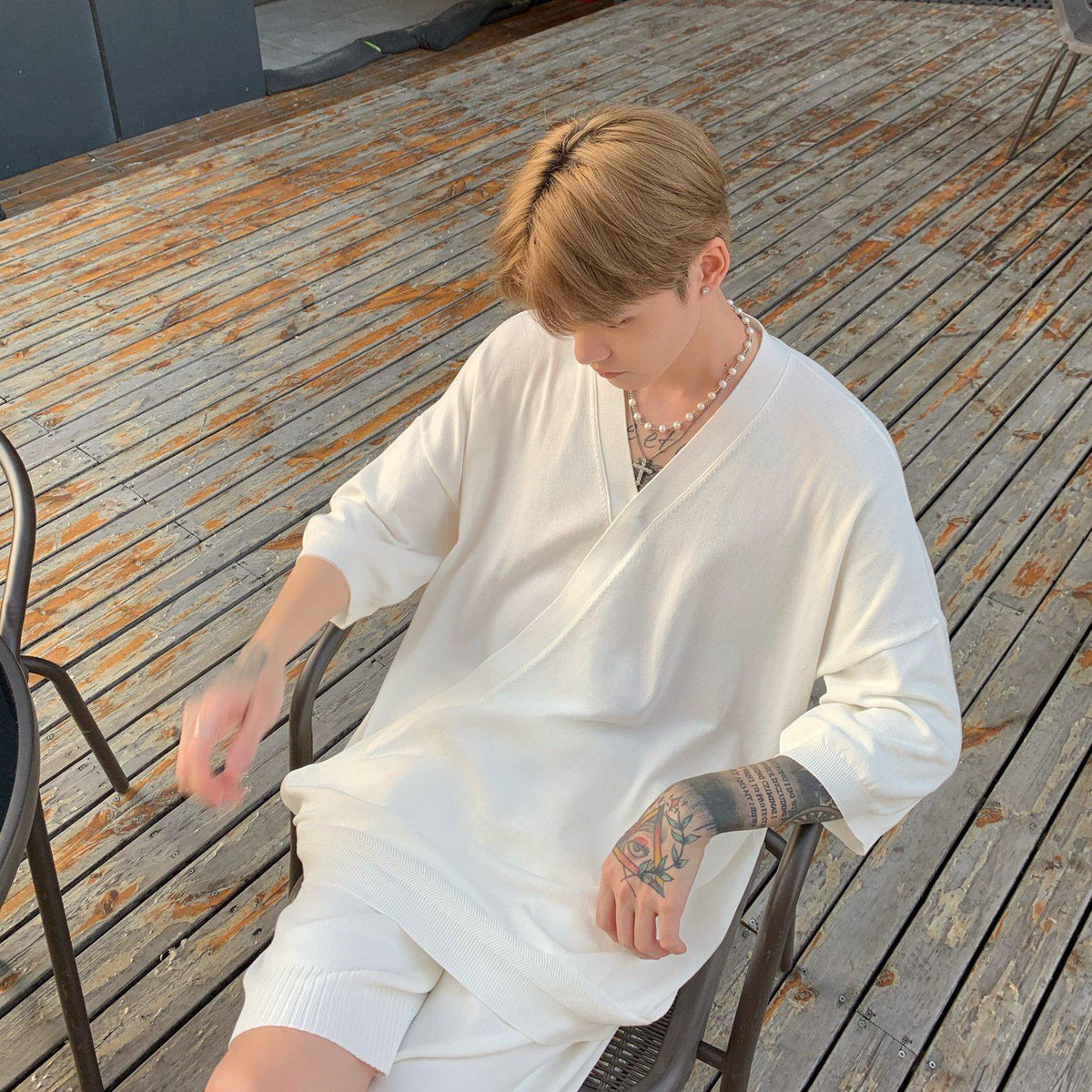 Knitted V-Neck Top & Shorts