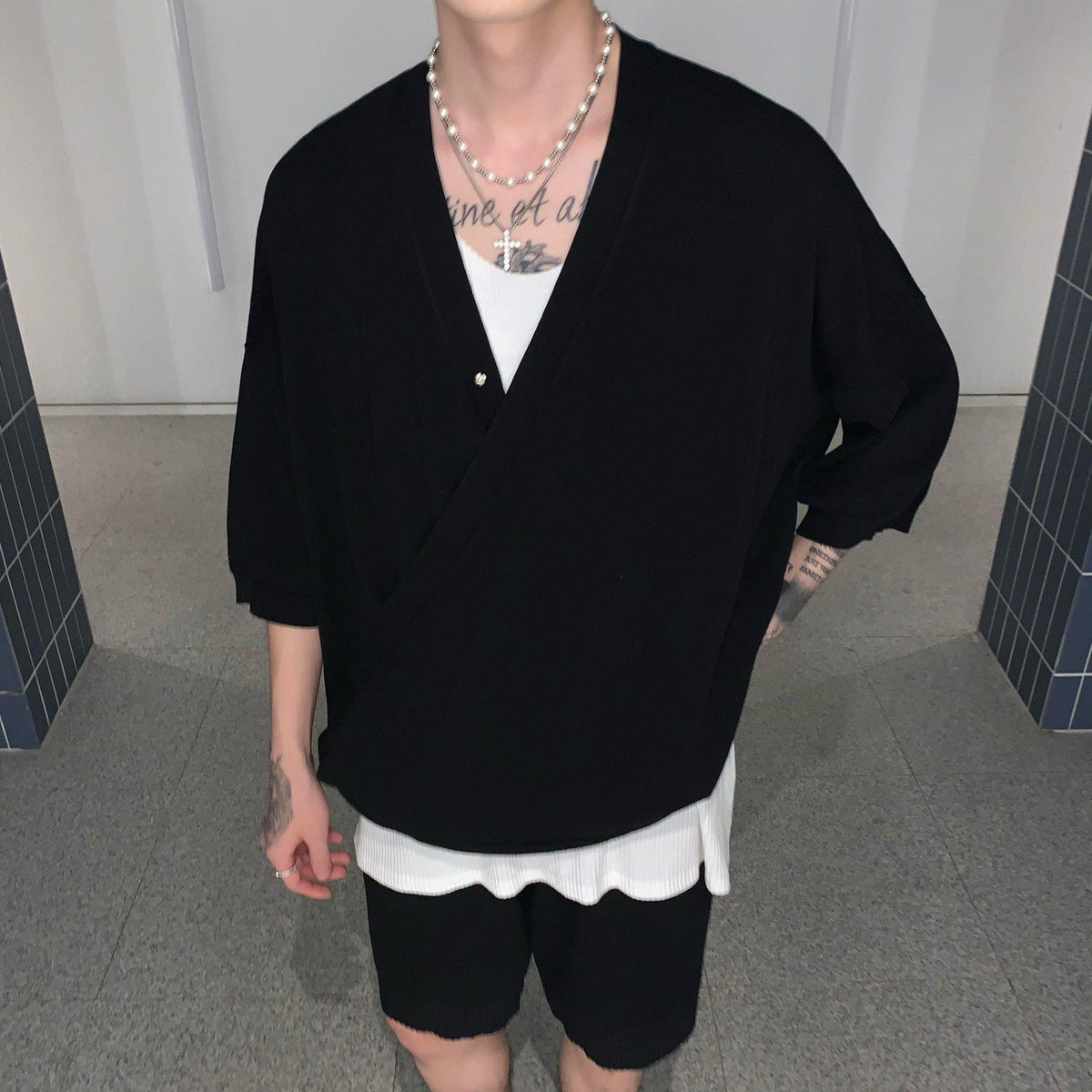 Knitted V-Neck Top & Shorts