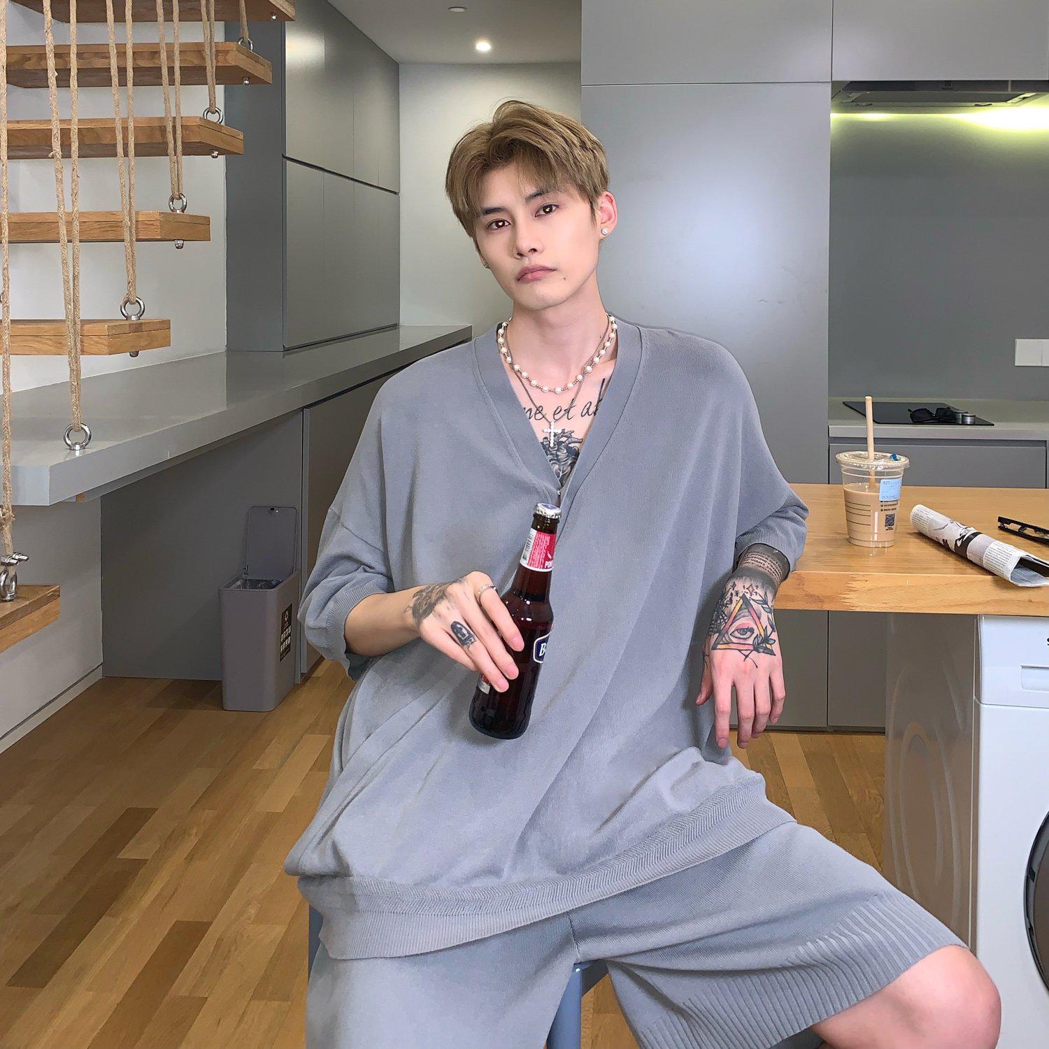 Knitted V-Neck Top & Shorts