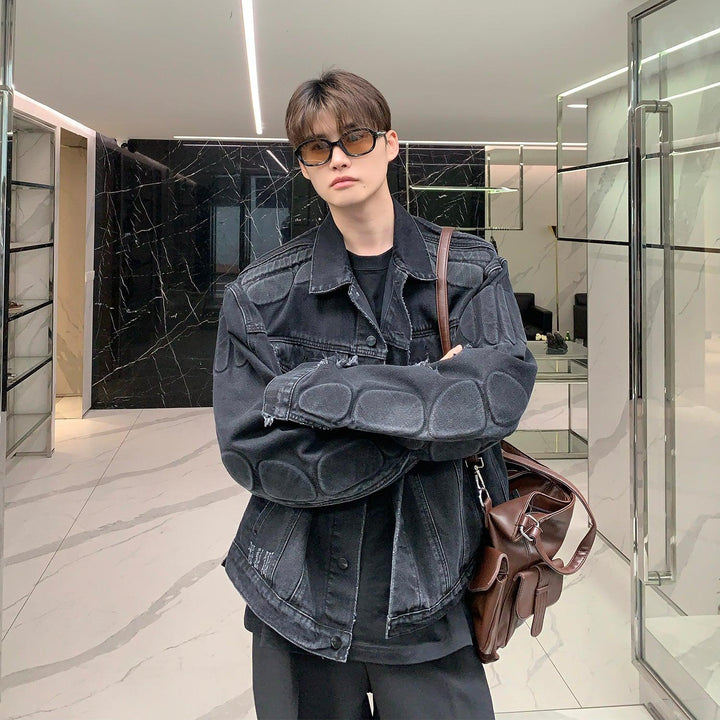 Lapel Collar Ripped Denim Jacket