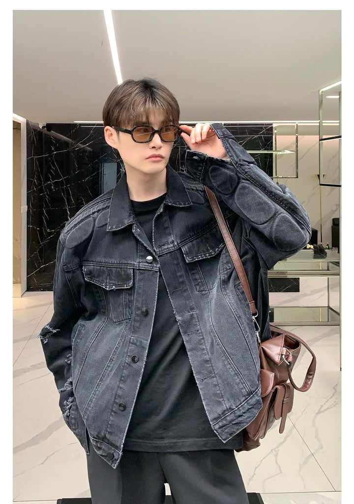 Lapel Collar Ripped Denim Jacket