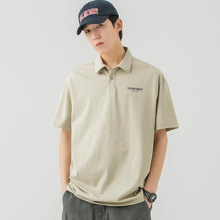 Lapel Cotton Polo Letter T-Shirt