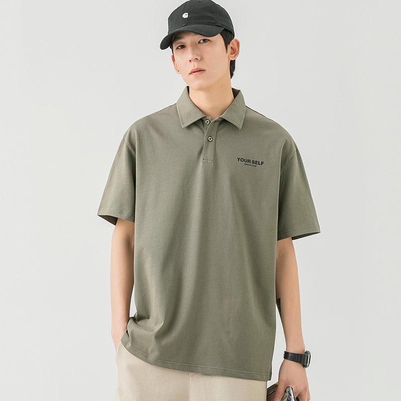 Lapel Cotton Polo Letter T-Shirt