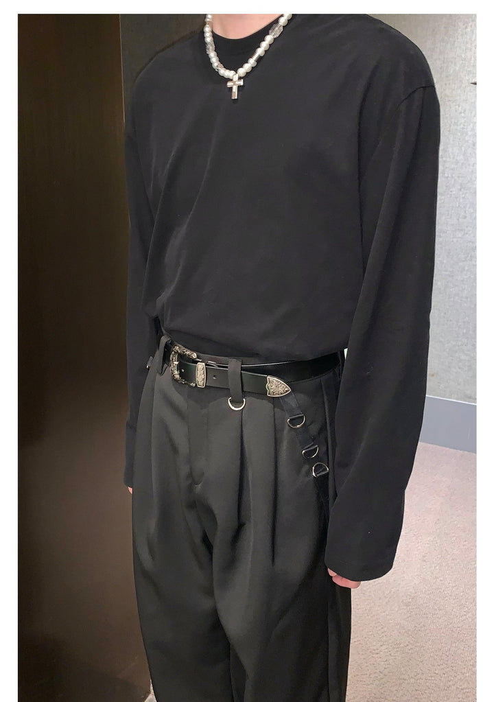 Metal Ring Black Pleated Pants