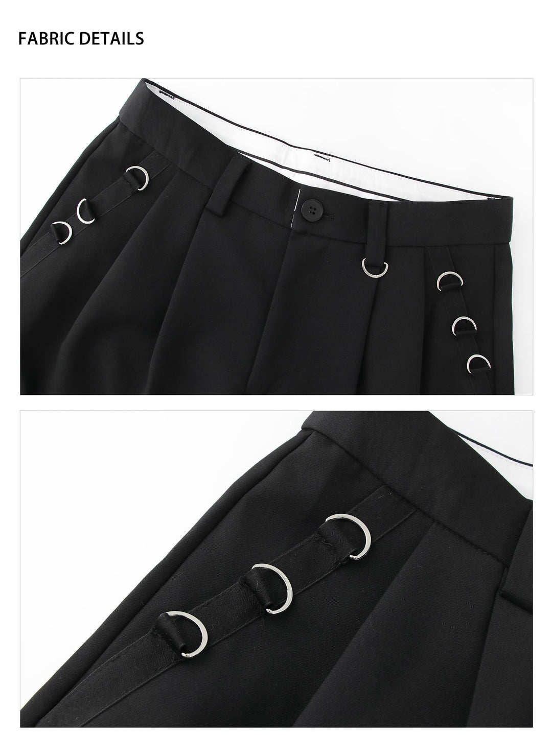 Metal Ring Black Pleated Pants