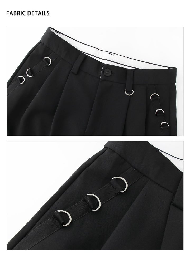 Metal Ring Black Pleated Pants