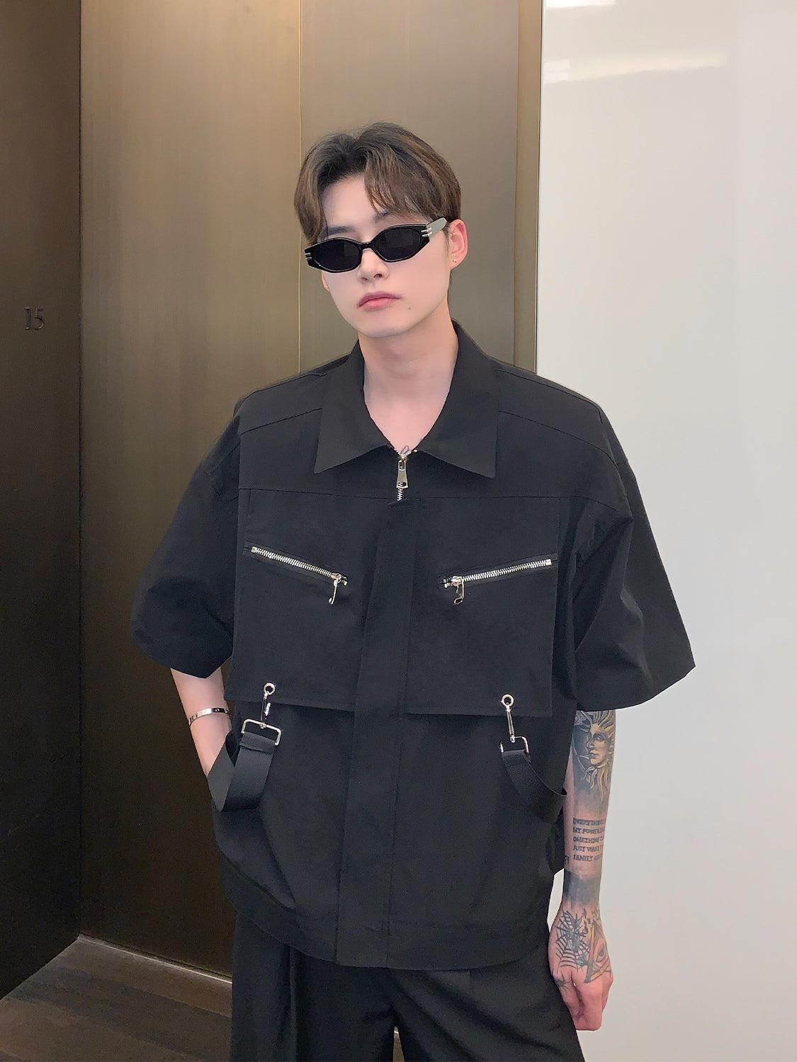 Metal Zipper Tooling Shoulder Pad Shirt – The Korean Fashion