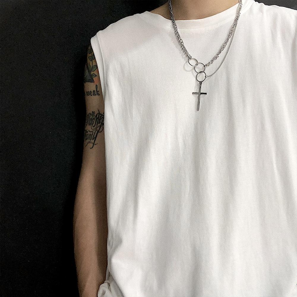 Multi-Layer Ring Cross Necklace