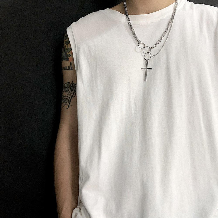 Multi-Layer Ring Cross Necklace