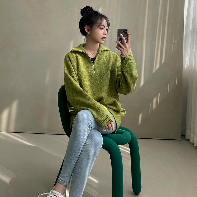 Necked Zipper Sweater