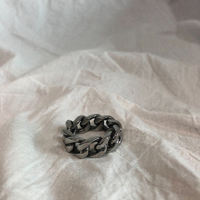 South Korea's simple and cold wind retro vintage old Thai silver thick craftsmanship titanium steel index finger ring chain twist ring men and women