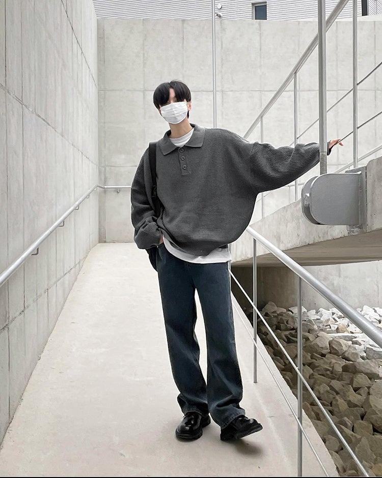 Oversized Knit Polo Shirt