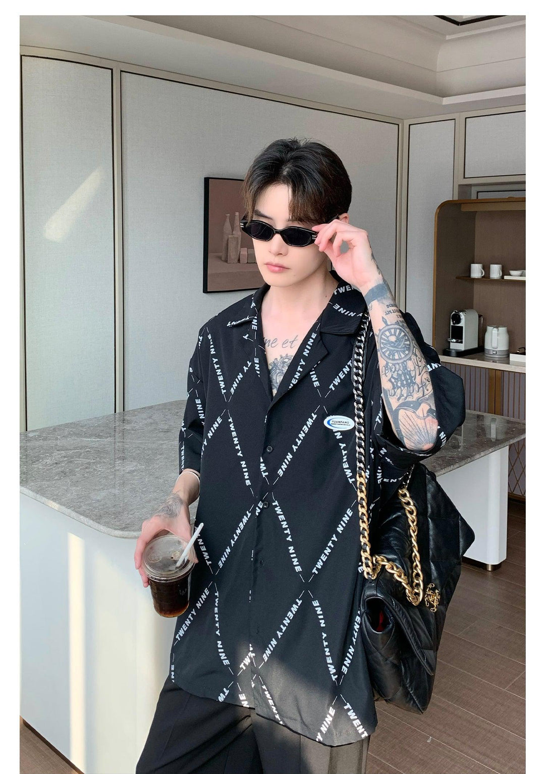 Oversized Lettering Graffiti Lapel Shirt