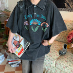 Oversized Washed Floral Polo Shirt