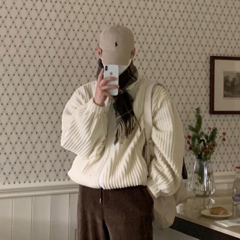 Pleated Striped Corduroy Jacket