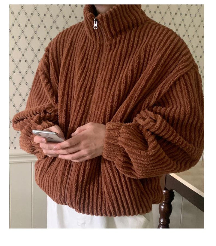 Pleated Striped Corduroy Jacket