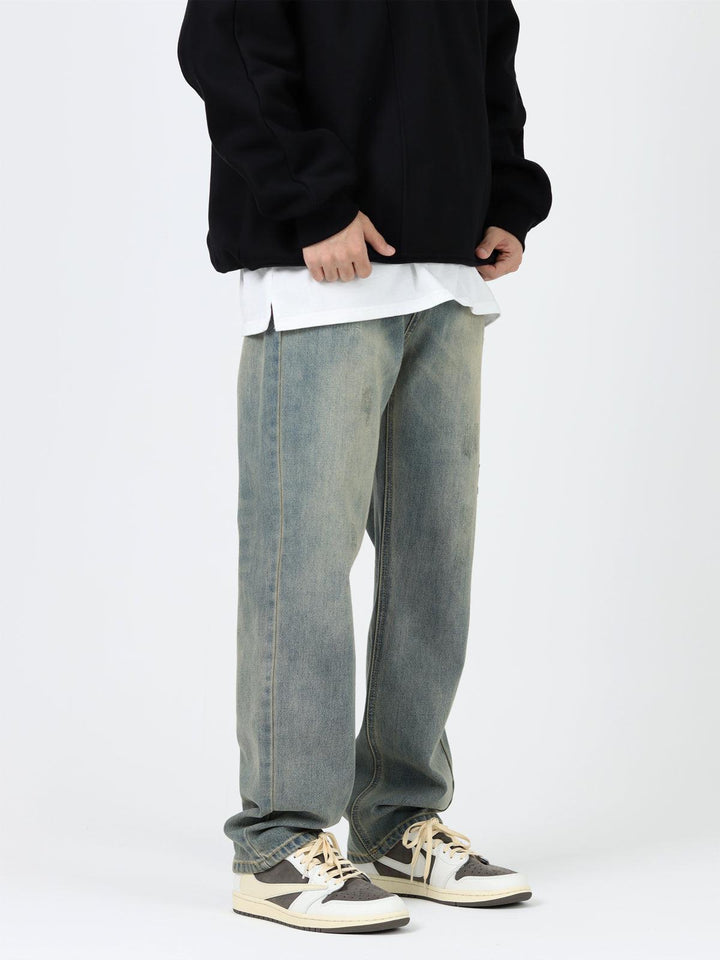 Retro Washed Blue Straight Jeans