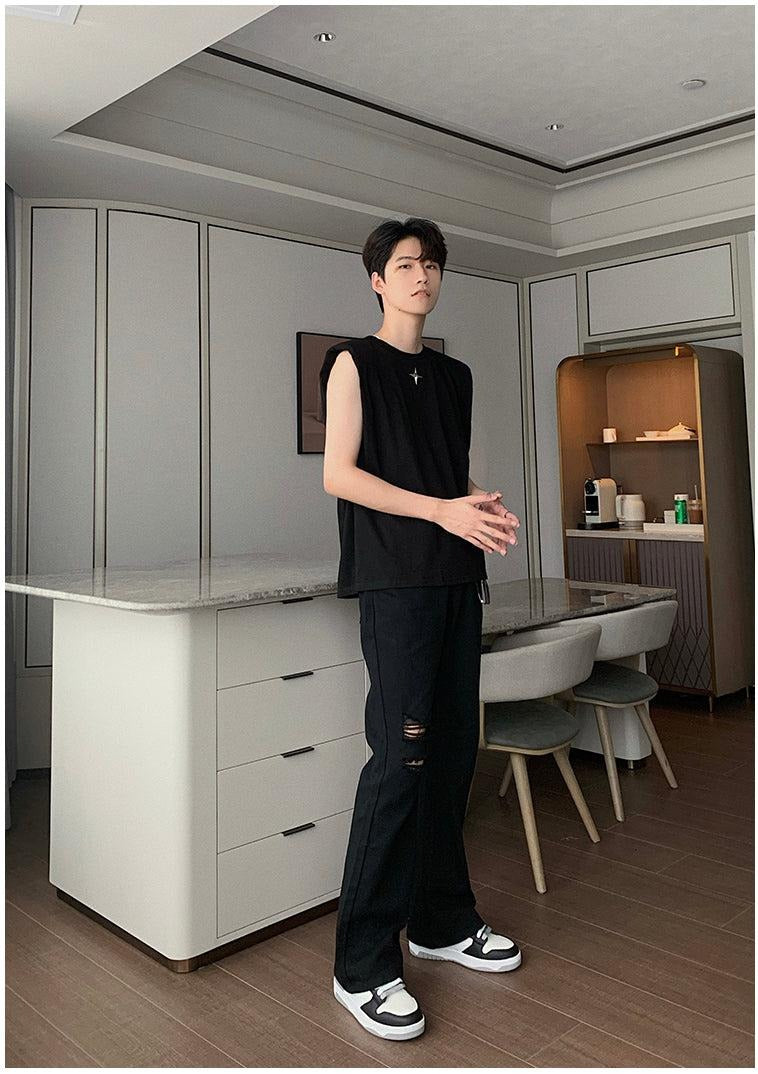 Ripped Denim Flared Pants