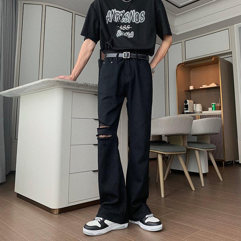 Ripped Denim Flared Pants