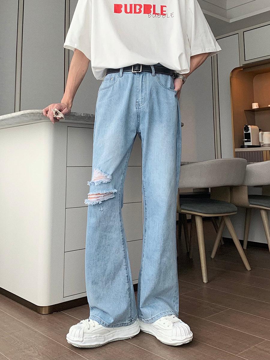 Ripped Denim Flared Pants
