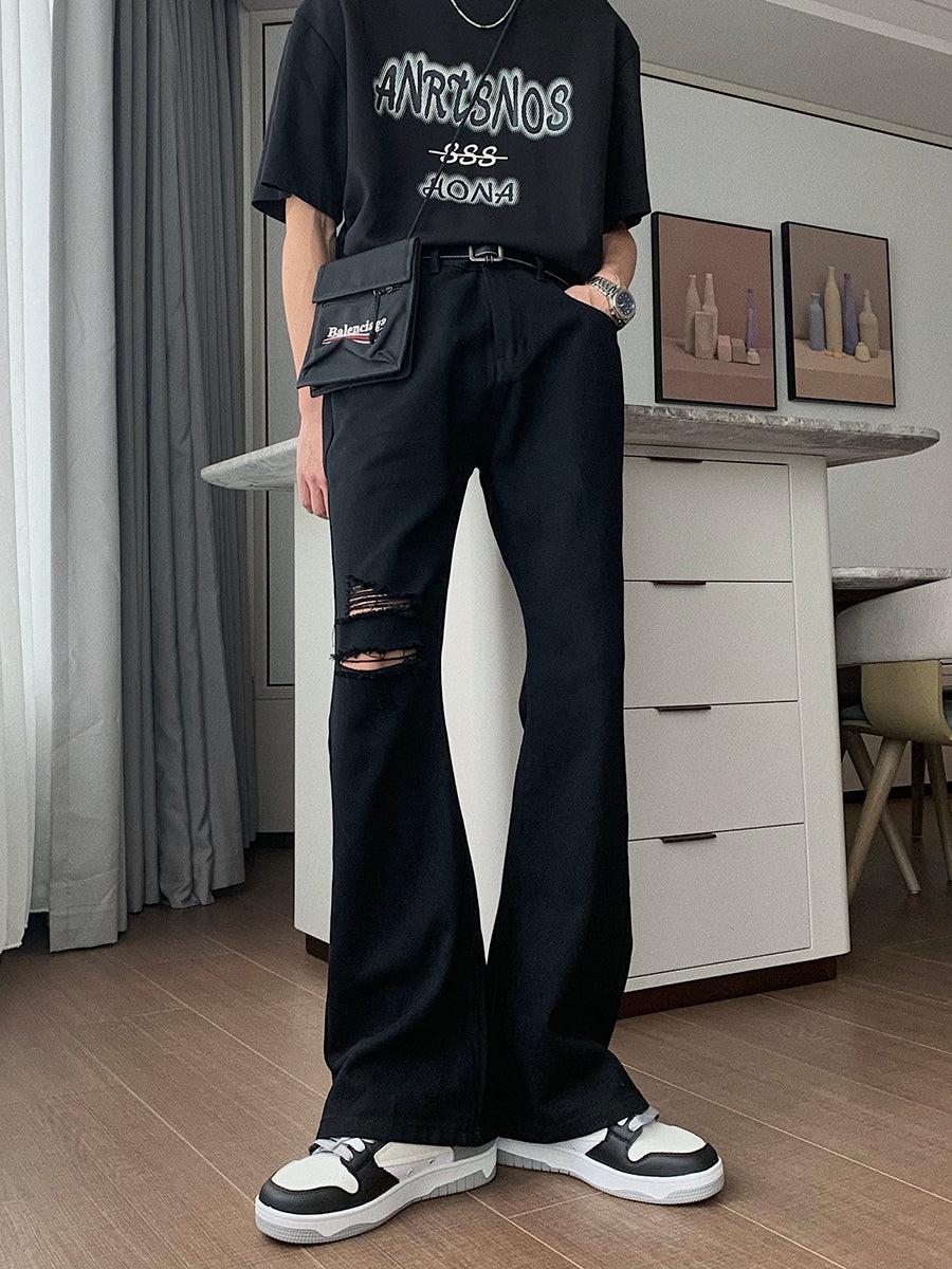 Ripped Denim Flared Pants