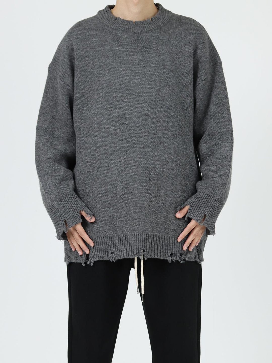 Ripped Round Neck Sweater