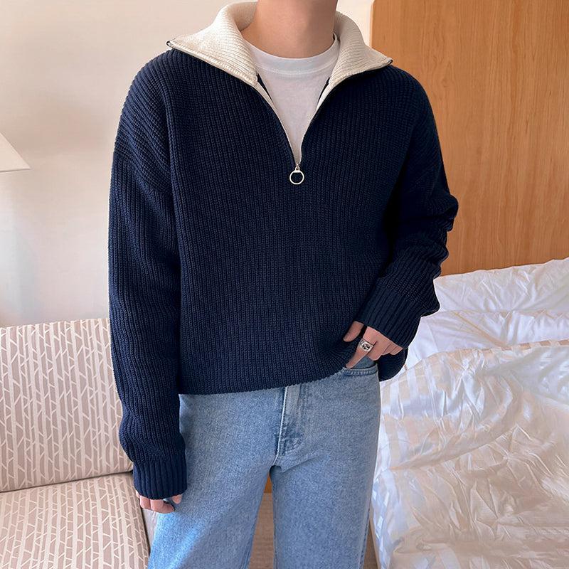 Semi-High Neck Zipper Sweater – The Korean Fashion