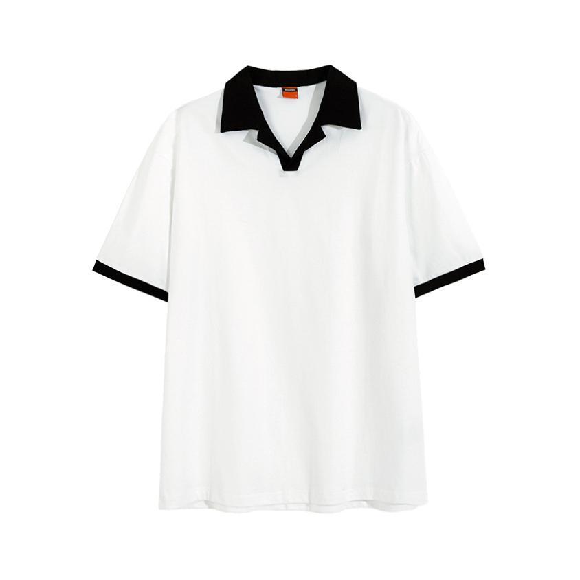 TKF15 Short-sleeved Polo Shirt - The Korean Fashion XL / Black Collar White T