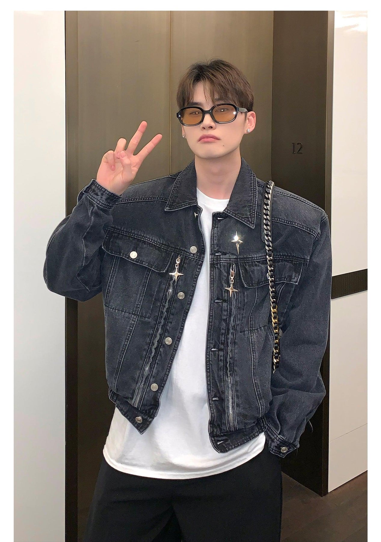 Padded shoulder deals denim jacket