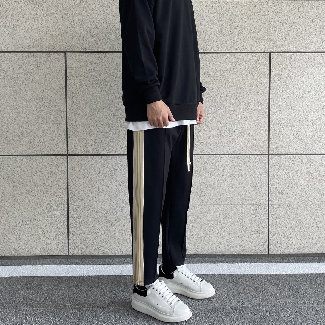 Side Apricot Striped Slim Pants