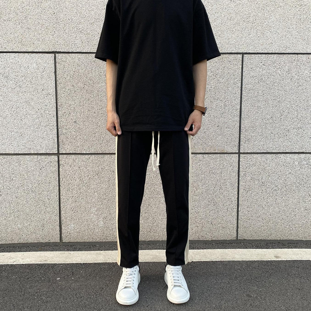 Side Apricot Striped Slim Pants
