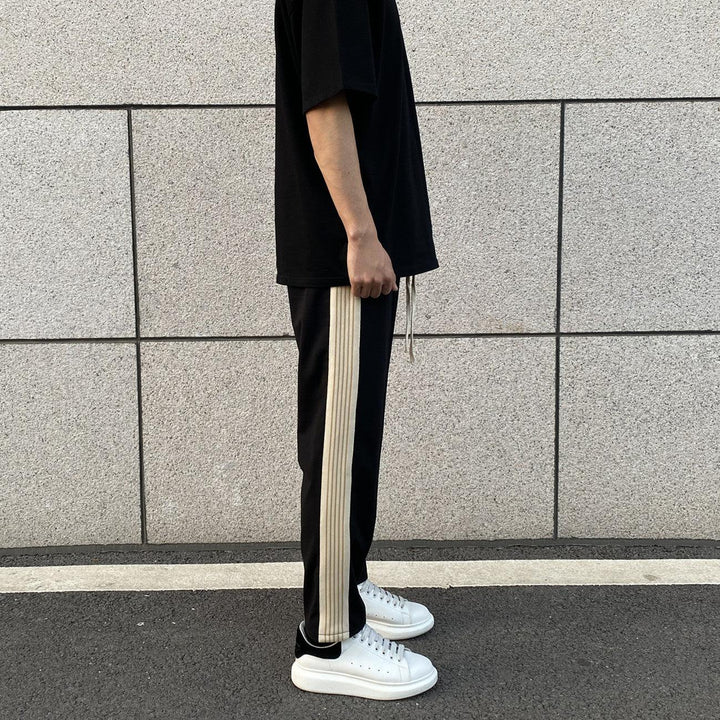 Side Apricot Striped Slim Pants
