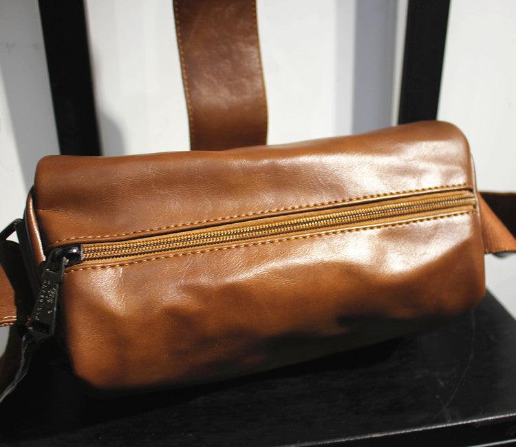 Small Leather Crossbody Barrel Bag