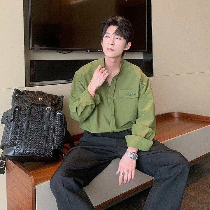 Stand Collar Shirt With Pocket