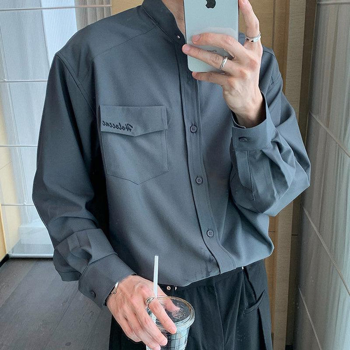Stand Collar Shirt With Pocket