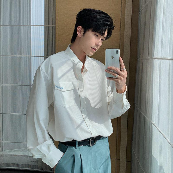 Stand Collar Shirt With Pocket